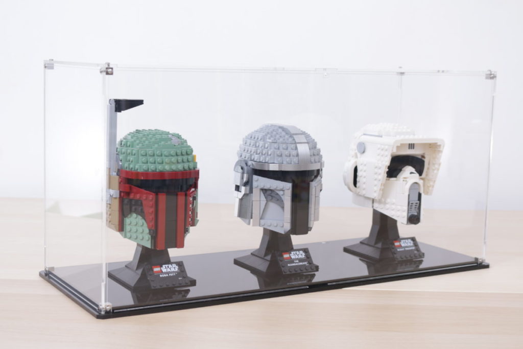 LEGO Star Wars Mandalorian Stormtrooper Scout Trooper Luke Skywalker Red Five Darth Vader Boba Fett Helmet Wicked Brick Display Case individual dual triple wall mounted 6 1024x683