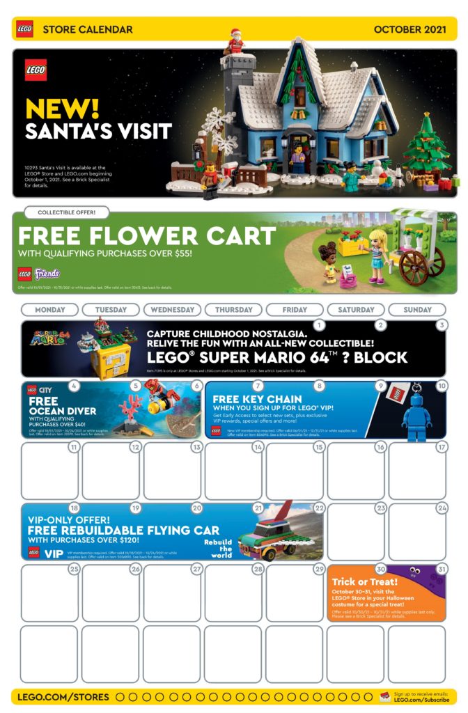 LEGO October 2021 US store calendar updated